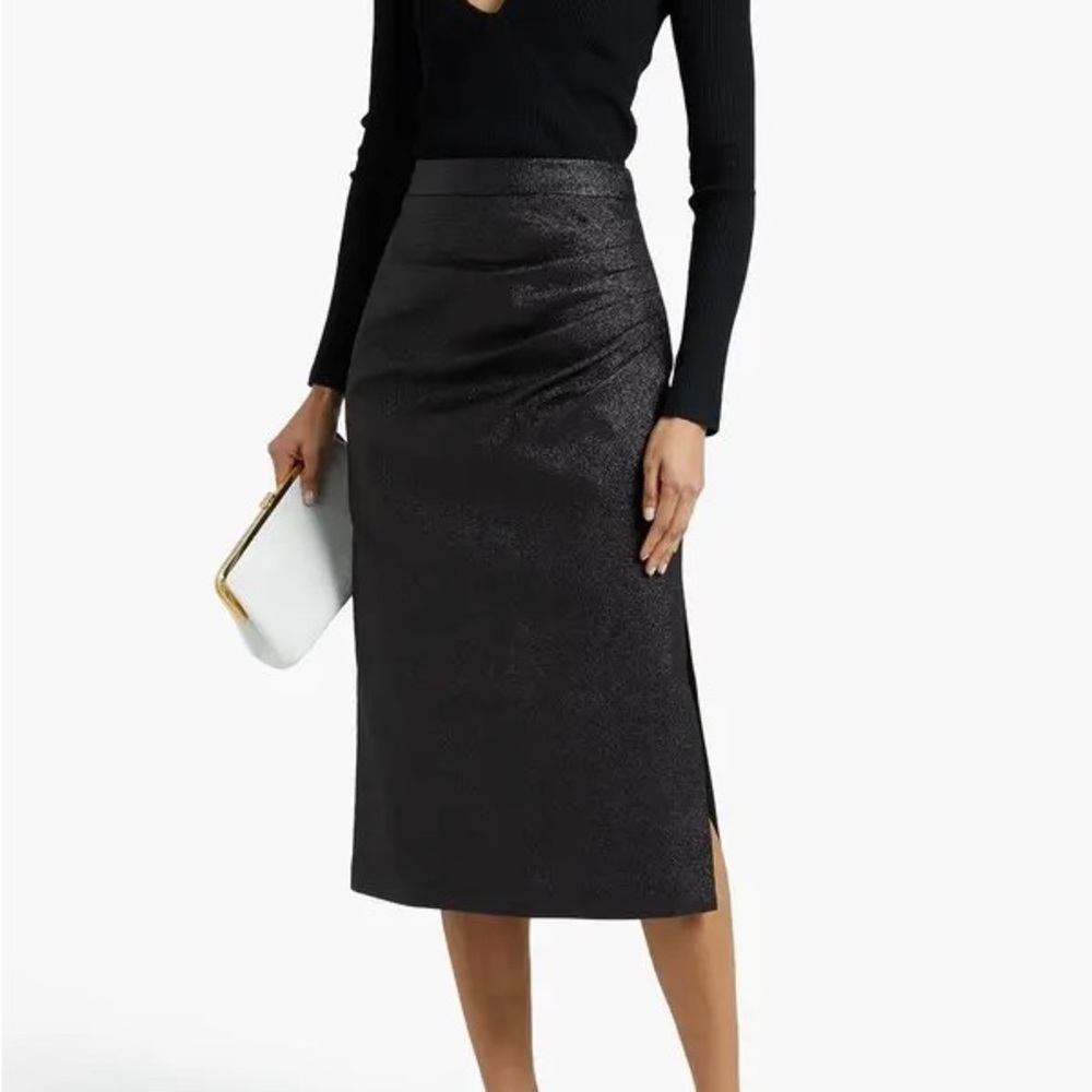 Rebecca‎ Vallance Brillare Ruched Metallic Crepe Black Pencil Skirt NEW Sz. US 0